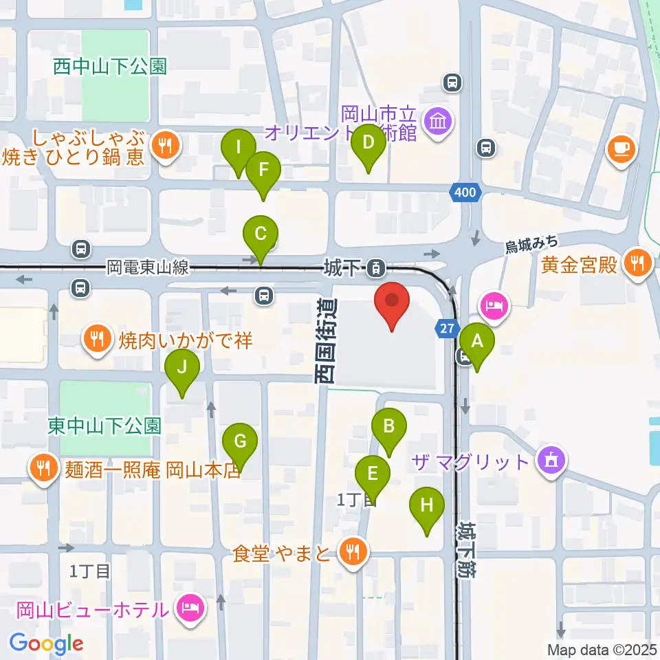 岡山シンフォニーホール周辺の駐車場・コインパーキング一覧地図