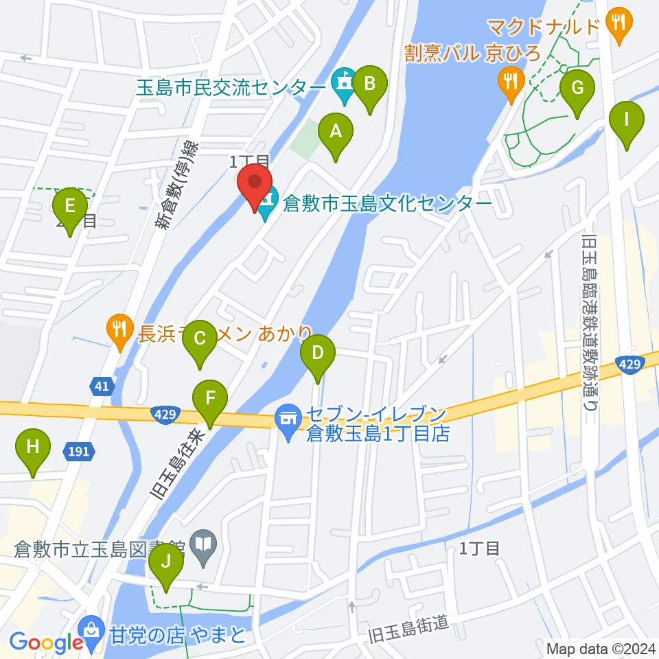 倉敷市玉島文化センター周辺の駐車場・コインパーキング一覧地図