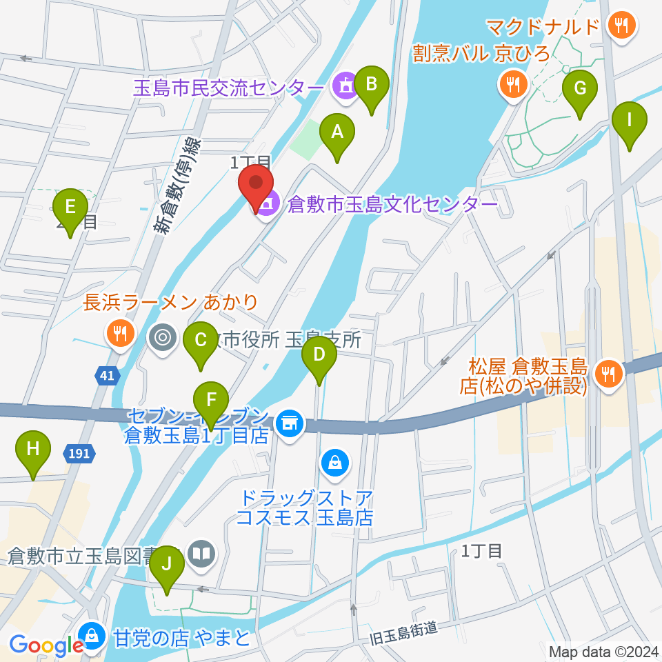 倉敷市玉島文化センター周辺の駐車場・コインパーキング一覧地図