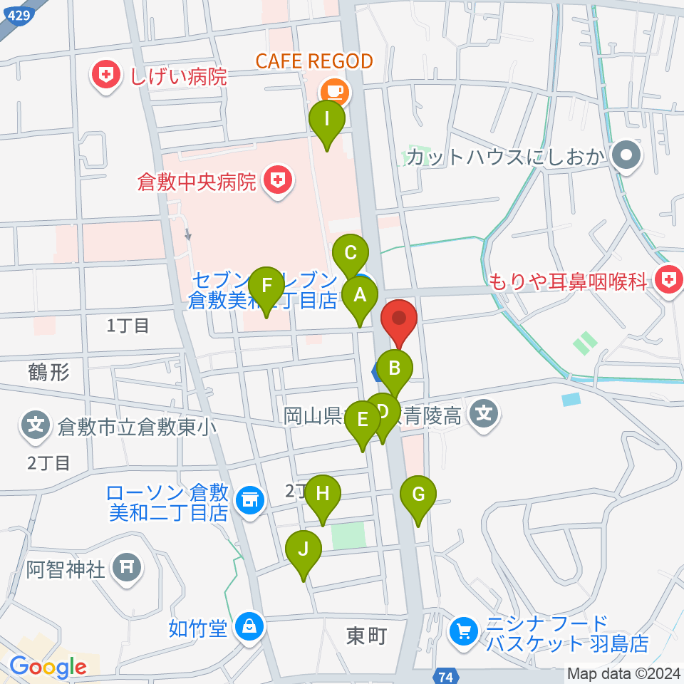 倉敷市文化交流会館周辺の駐車場・コインパーキング一覧地図