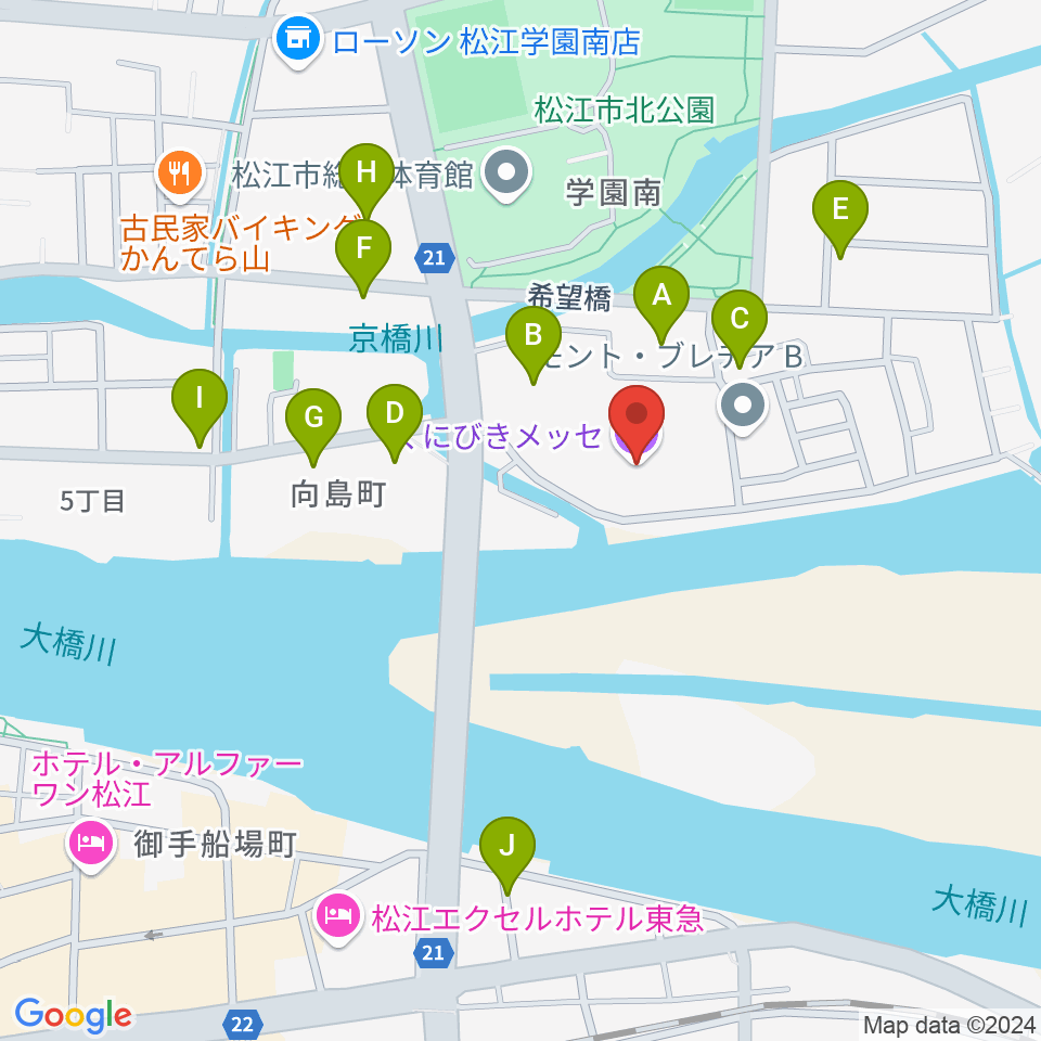 くにびきメッセ周辺の駐車場・コインパーキング一覧地図