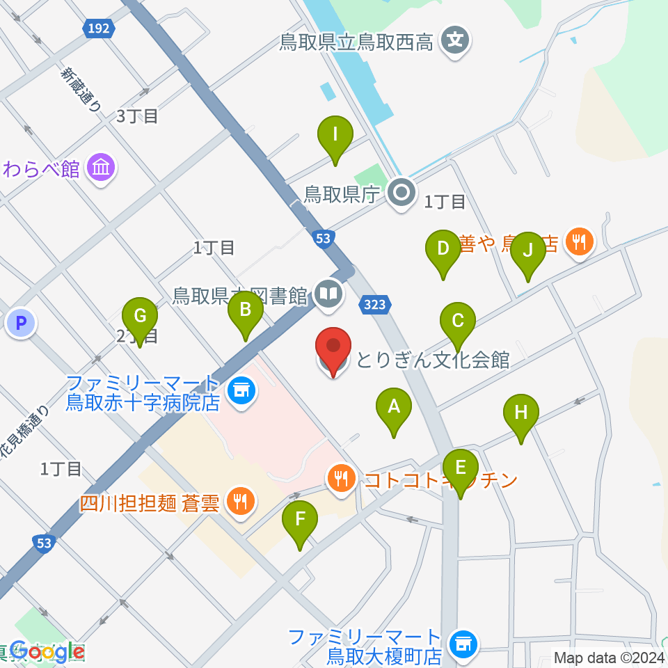 とりぎん文化会館周辺の駐車場・コインパーキング一覧地図