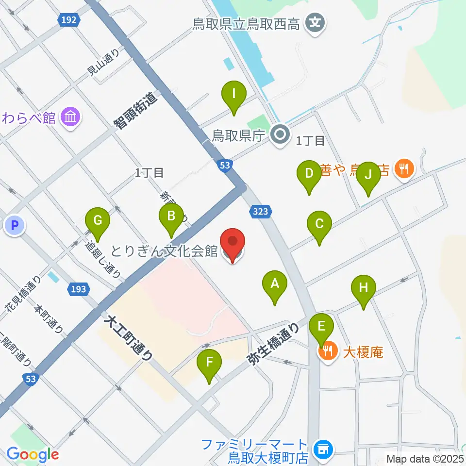 とりぎん文化会館周辺の駐車場・コインパーキング一覧地図