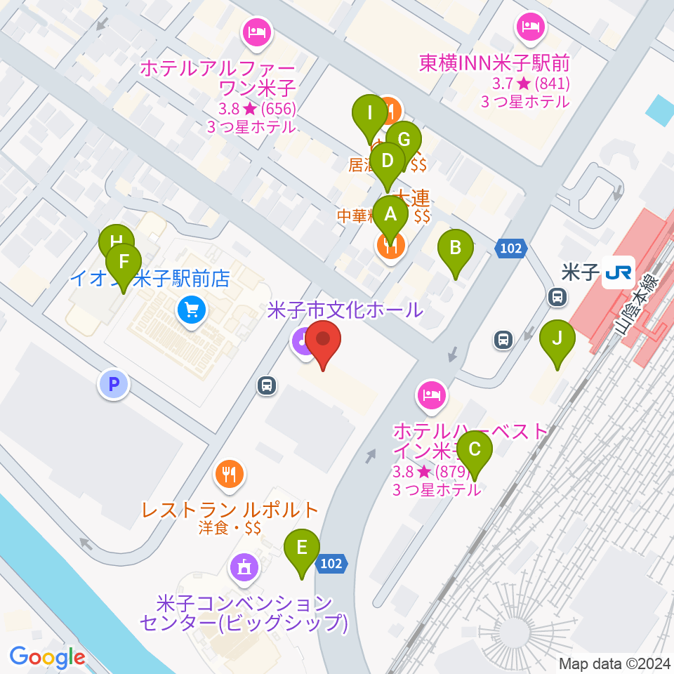 米子市文化ホール周辺の駐車場・コインパーキング一覧地図