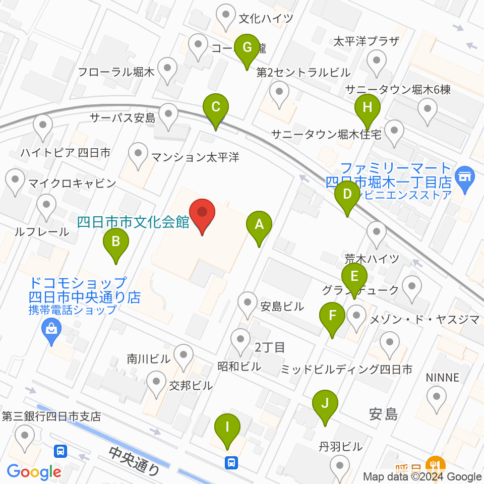 四日市市文化会館周辺の駐車場・コインパーキング一覧地図