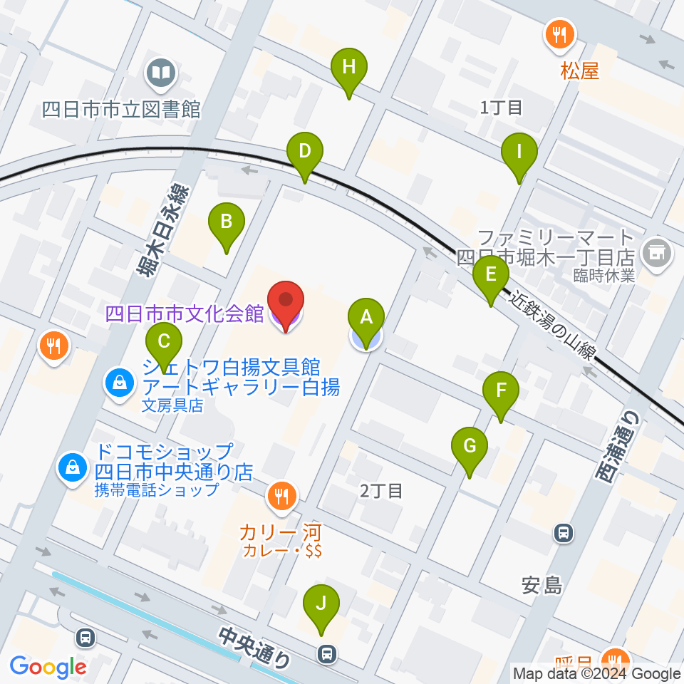 四日市市文化会館周辺の駐車場・コインパーキング一覧地図