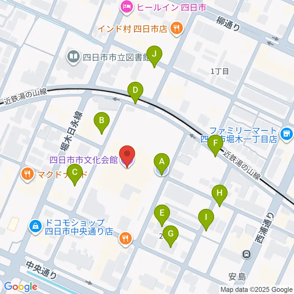 四日市市文化会館周辺の駐車場・コインパーキング一覧地図