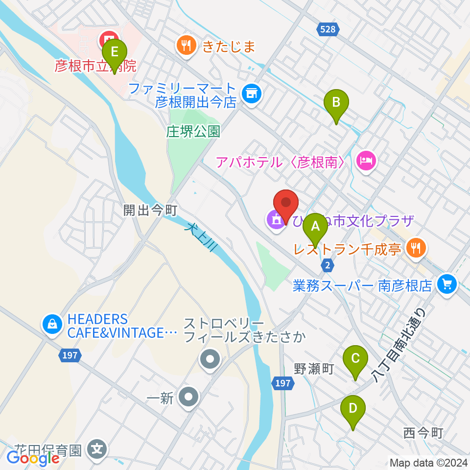 ひこね市文化プラザ周辺の駐車場・コインパーキング一覧地図