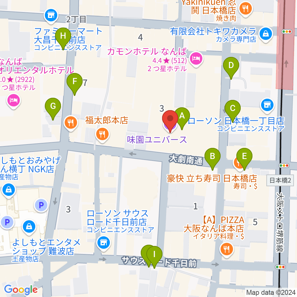 味園ユニバース周辺の駐車場・コインパーキング一覧地図