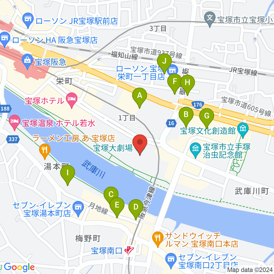 宝塚大劇場・宝塚バウホール周辺の駐車場・コインパーキング一覧地図