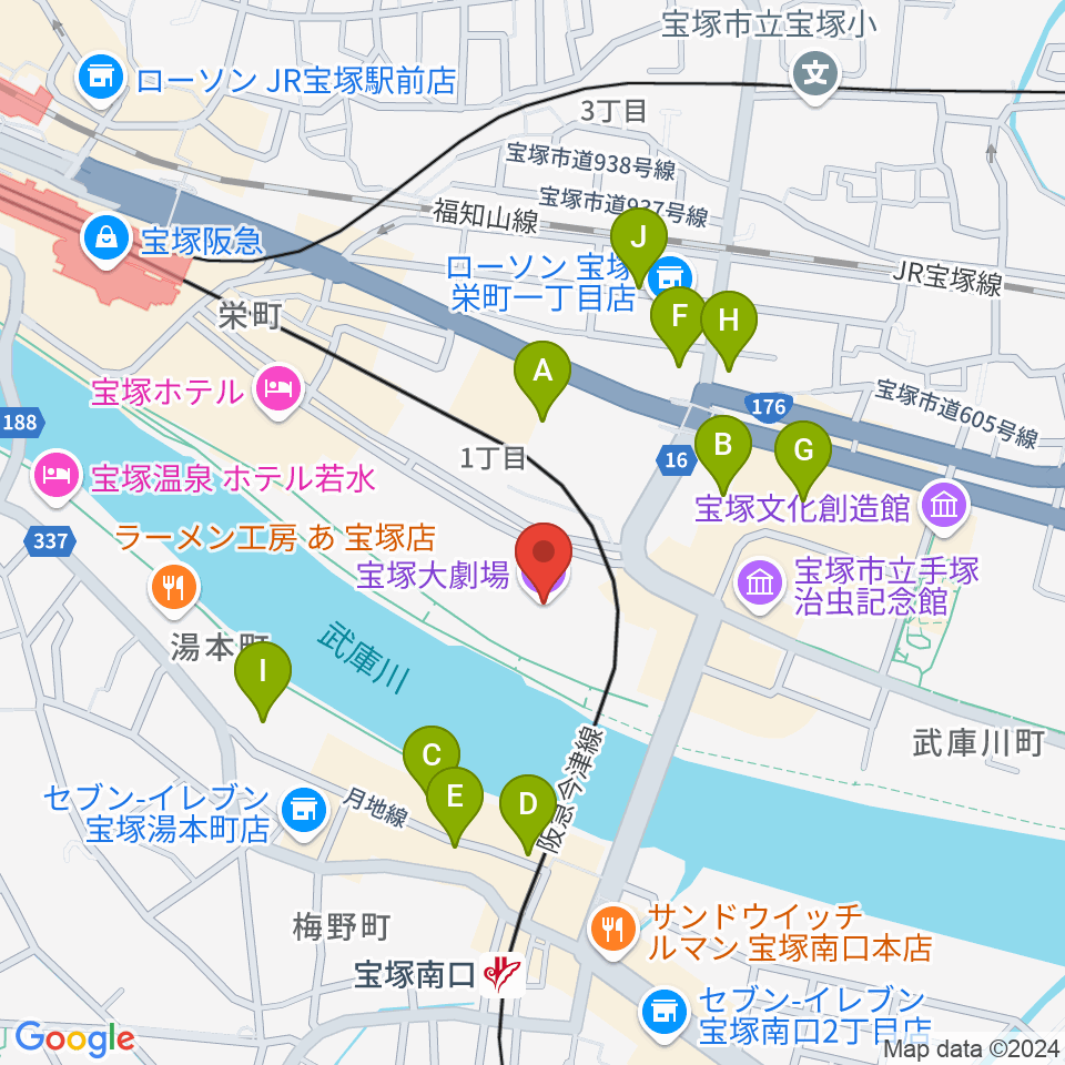 宝塚大劇場・宝塚バウホール周辺の駐車場・コインパーキング一覧地図