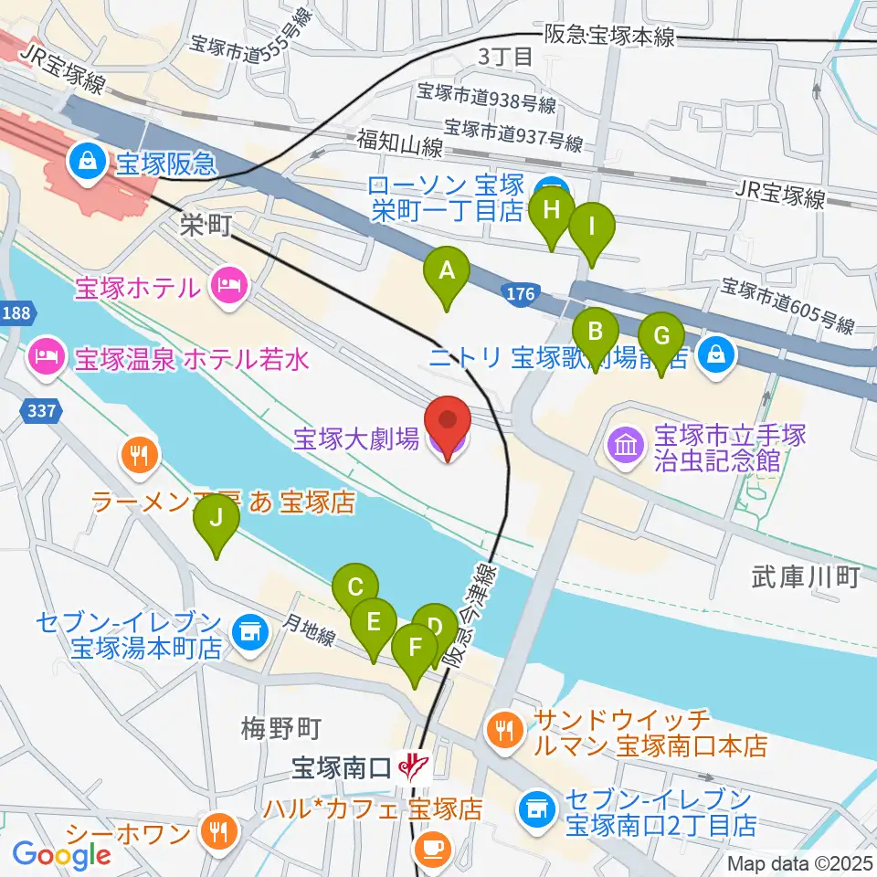 宝塚大劇場・宝塚バウホール周辺の駐車場・コインパーキング一覧地図