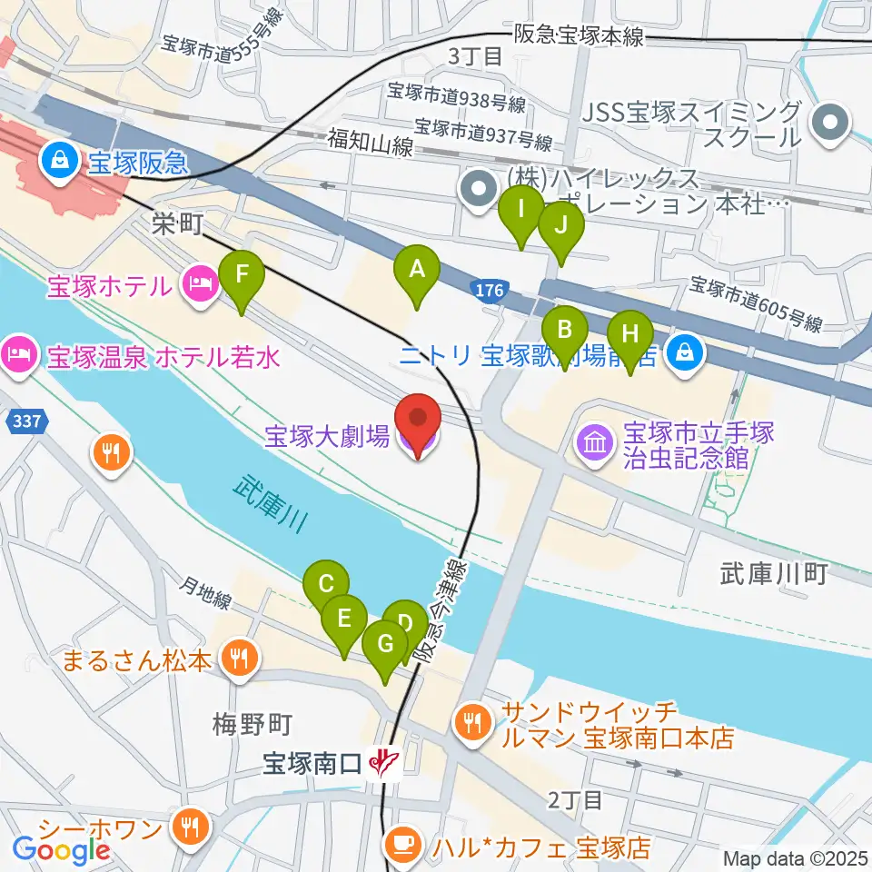 宝塚大劇場・宝塚バウホール周辺の駐車場・コインパーキング一覧地図