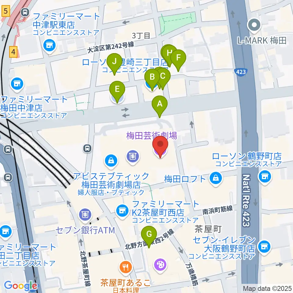梅田芸術劇場周辺の駐車場・コインパーキング一覧地図