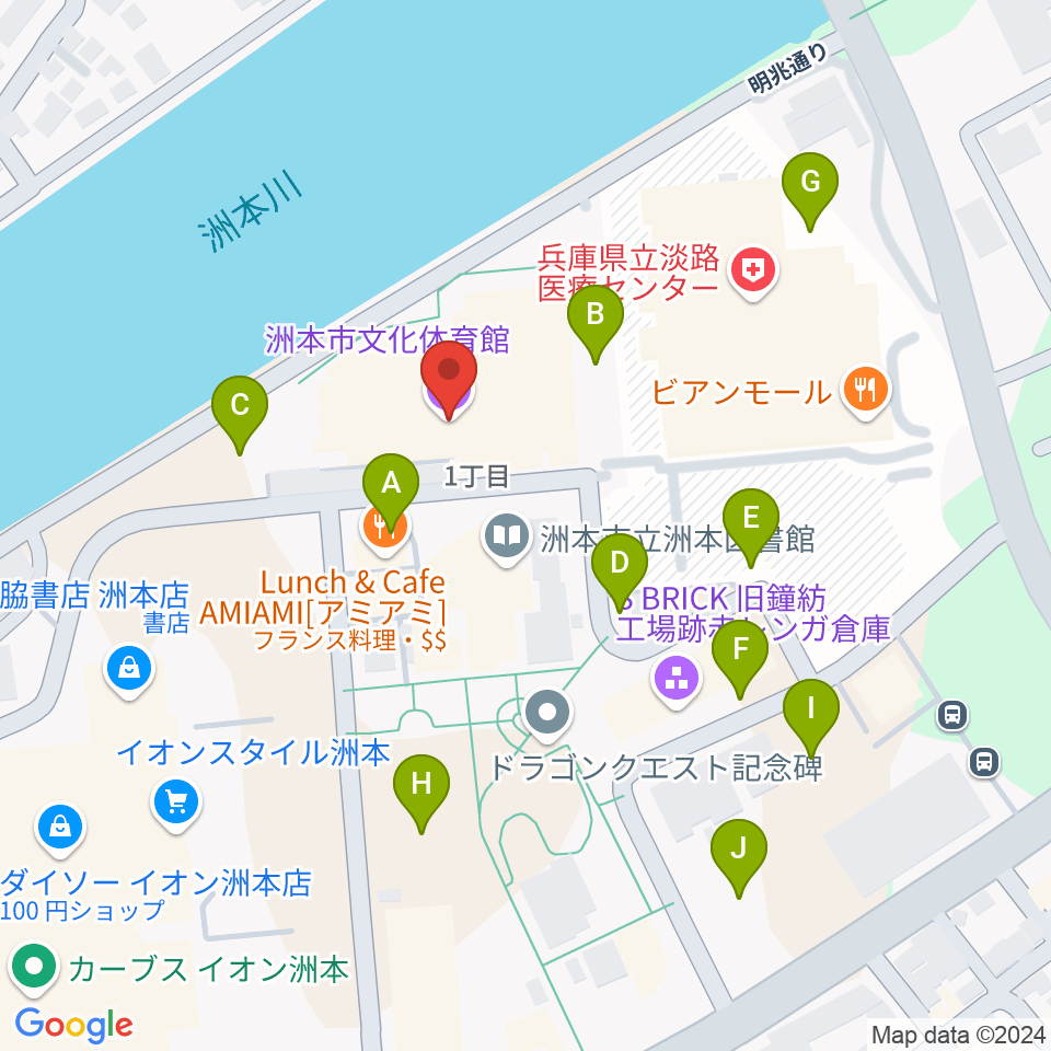 洲本市文化体育館周辺の駐車場・コインパーキング一覧地図