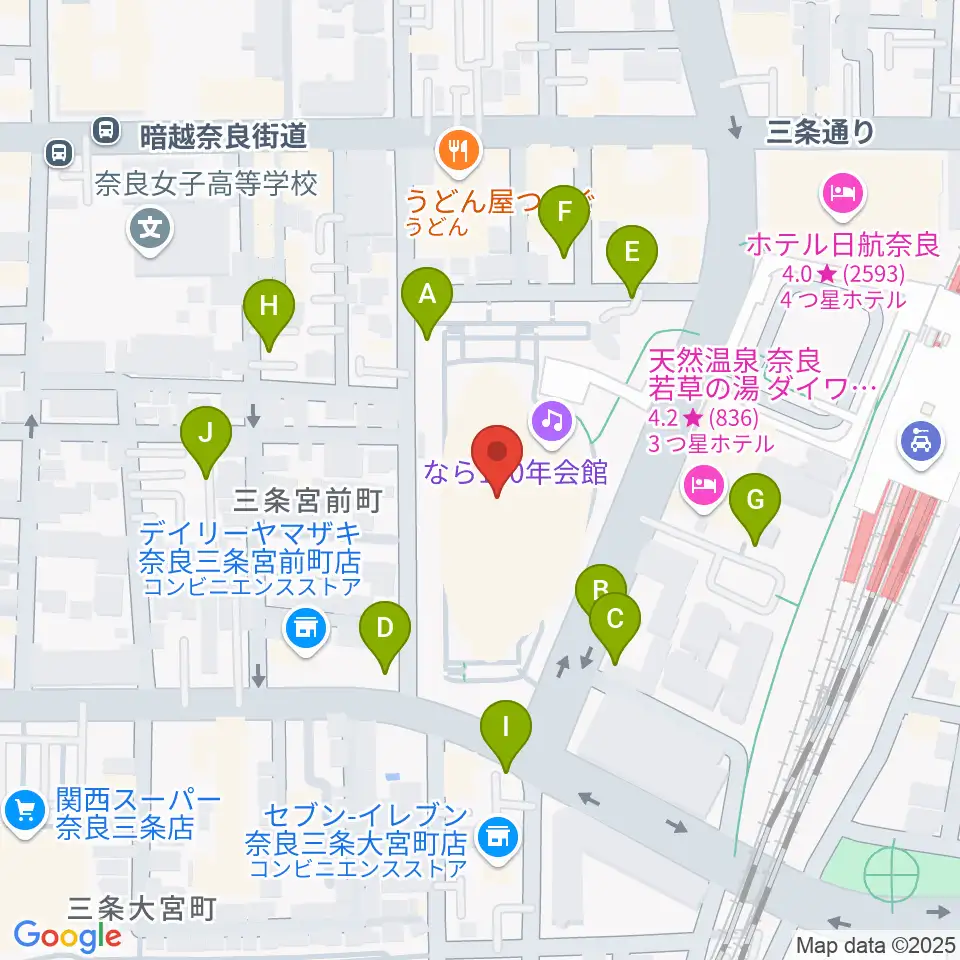 なら100年会館周辺の駐車場・コインパーキング一覧地図