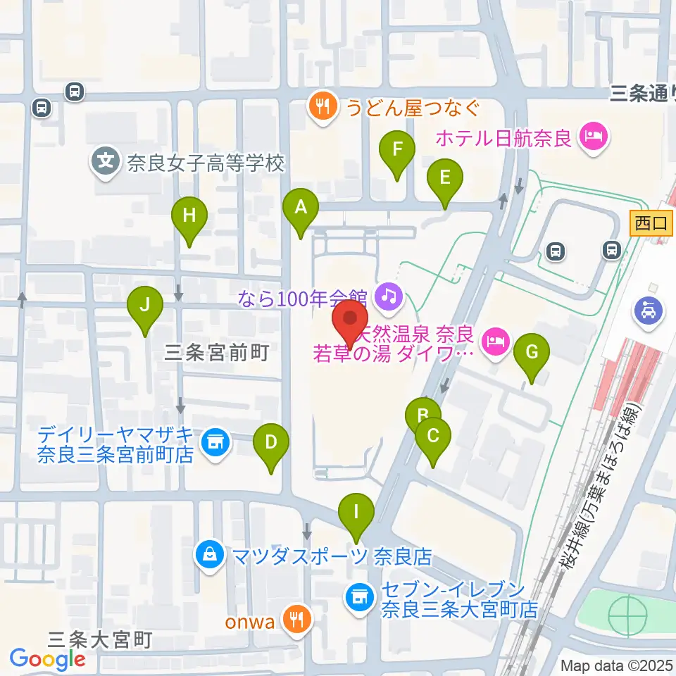 なら100年会館周辺の駐車場・コインパーキング一覧地図