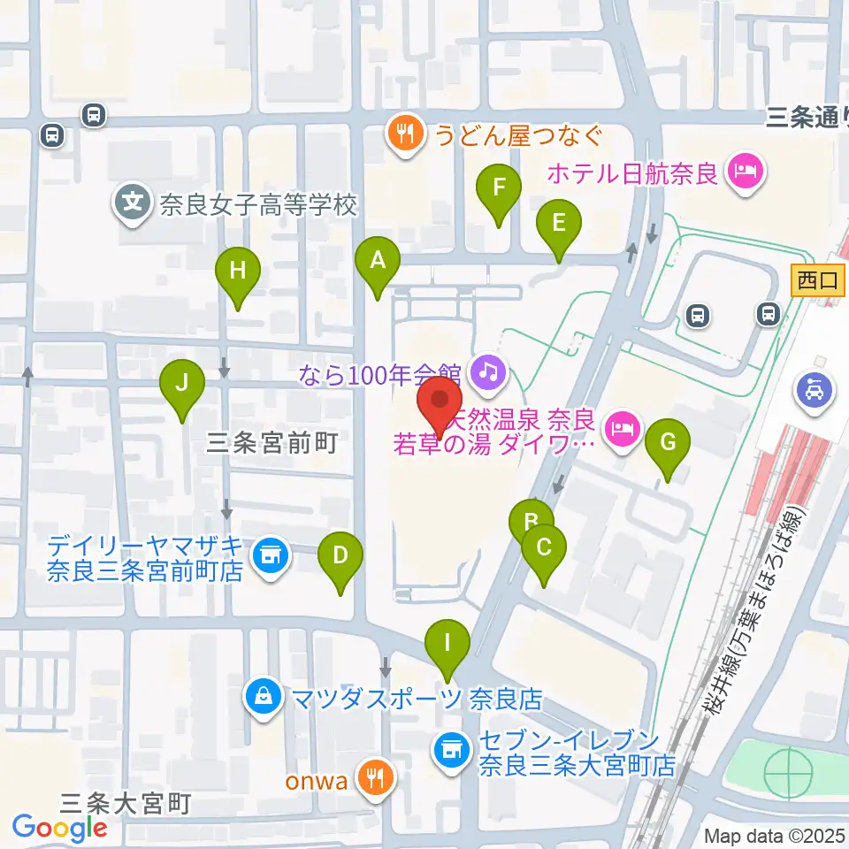 なら100年会館周辺の駐車場・コインパーキング一覧地図