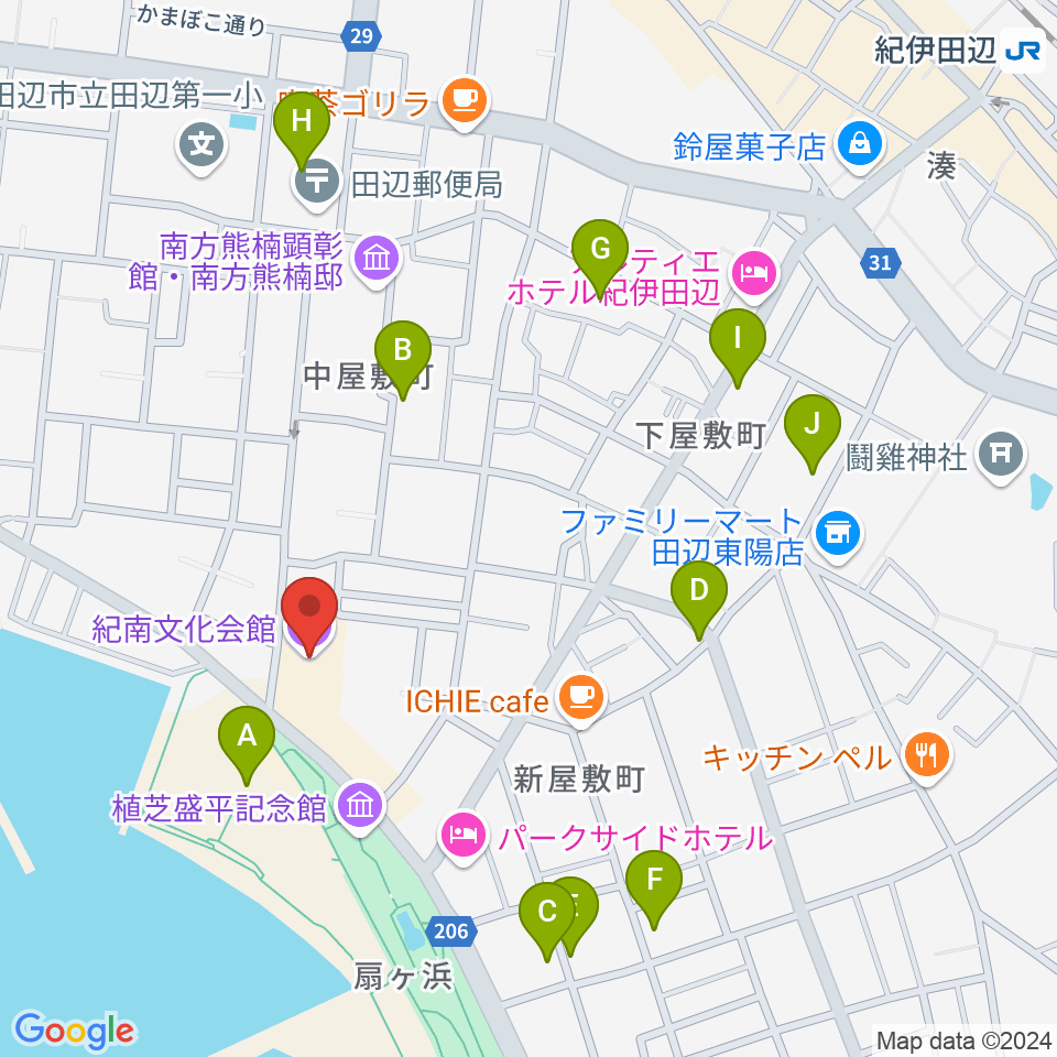 紀南文化会館周辺の駐車場・コインパーキング一覧地図