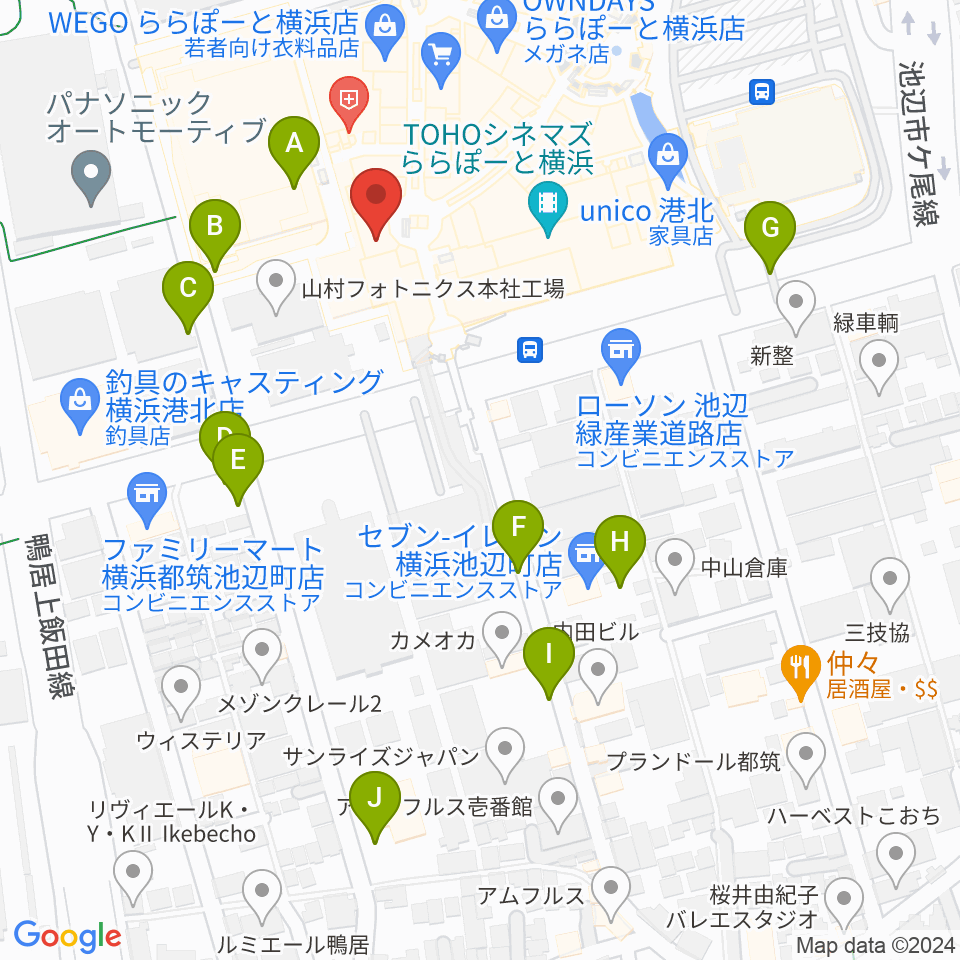 島村楽器 ららぽーと横浜店  周辺の駐車場・コインパーキング一覧地図