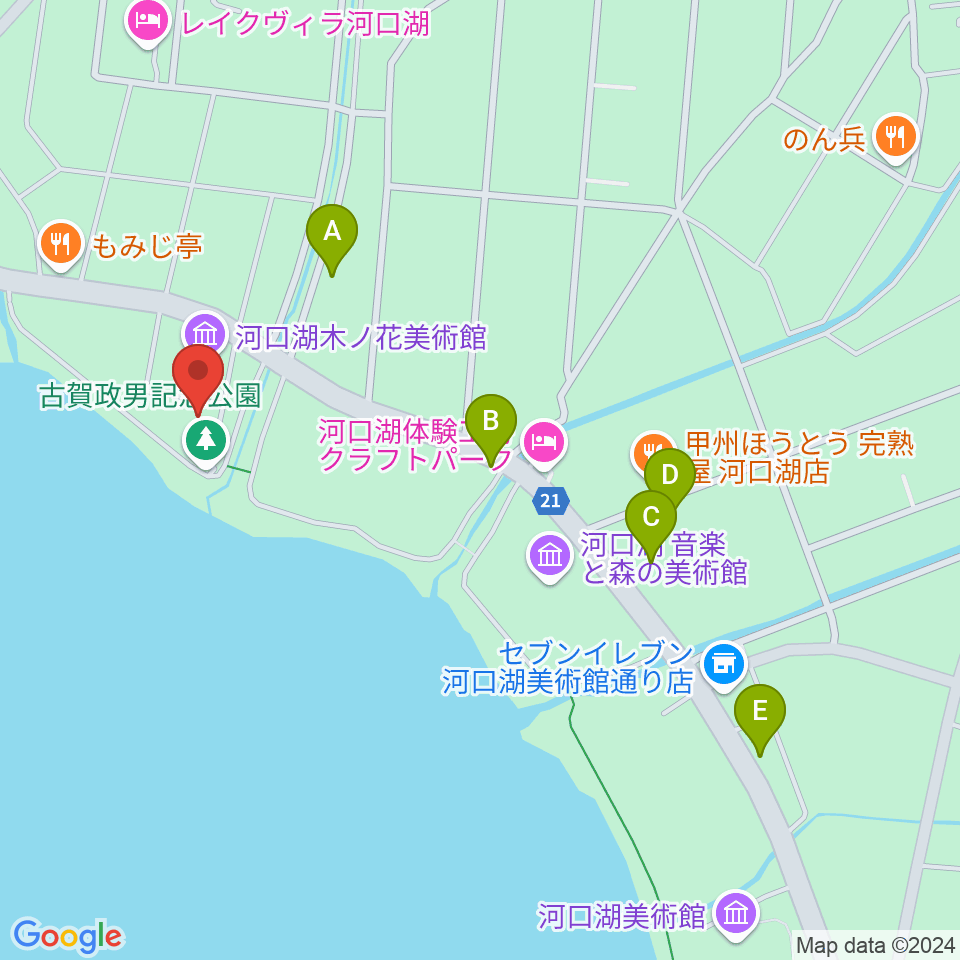 河口湖円形ホール周辺の駐車場・コインパーキング一覧地図