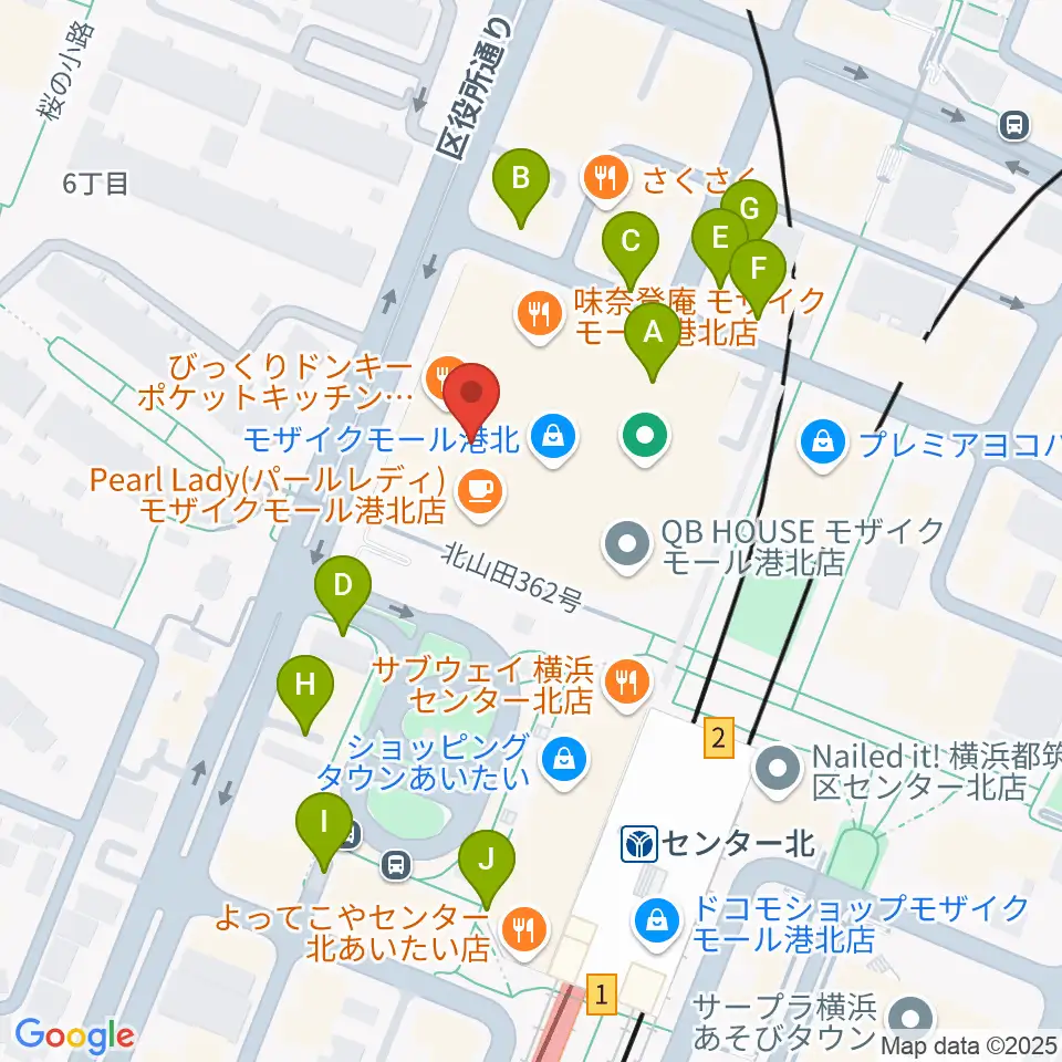 島村楽器 モザイクモール港北店周辺の駐車場・コインパーキング一覧地図