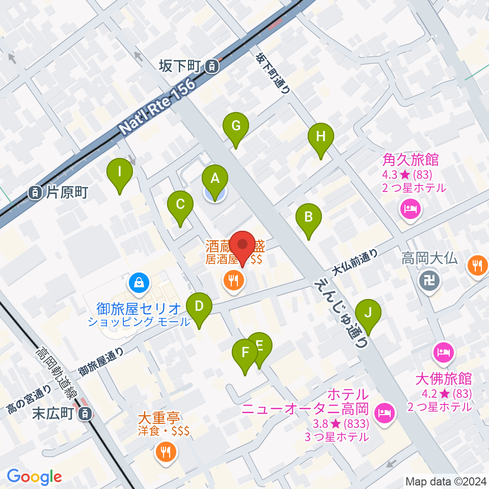 高岡クローバーホール周辺の駐車場・コインパーキング一覧地図