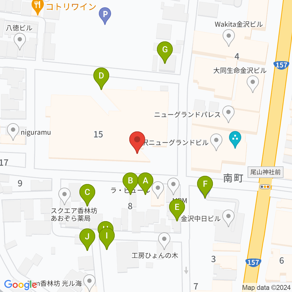 金沢市文化ホール周辺の駐車場・コインパーキング一覧地図
