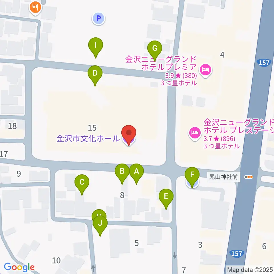金沢市文化ホール周辺の駐車場・コインパーキング一覧地図