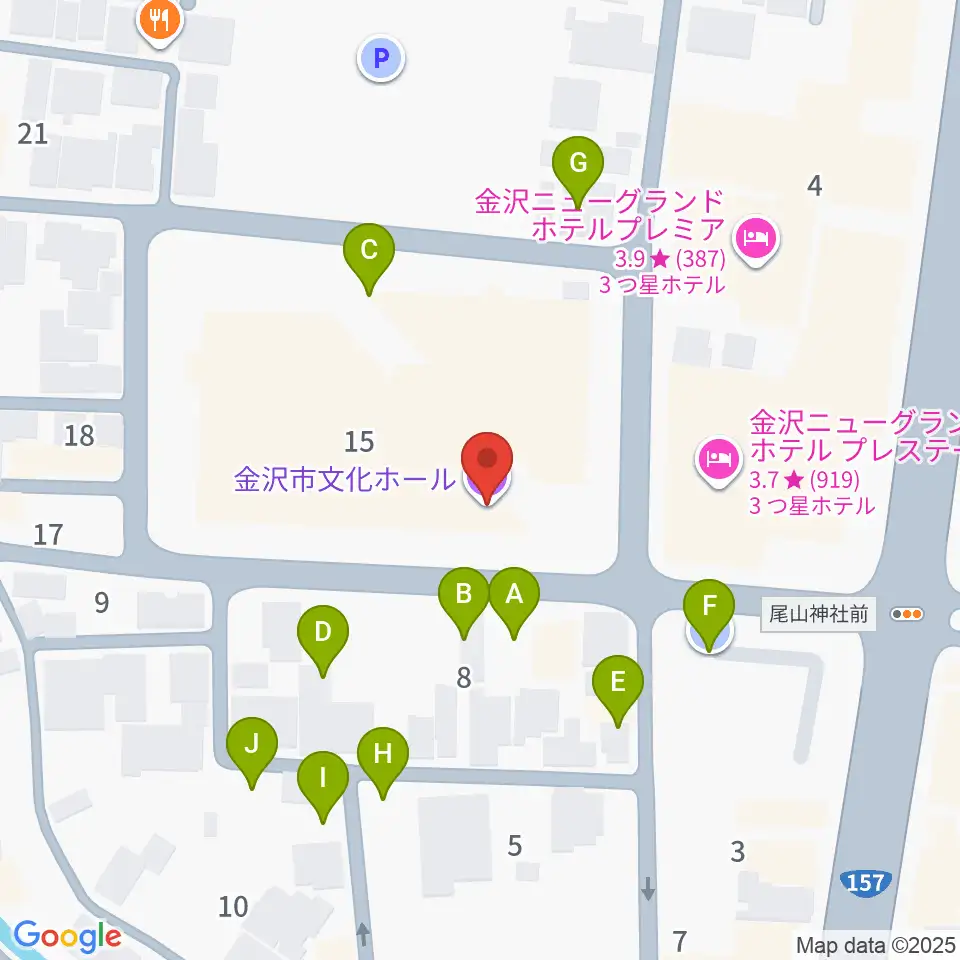 金沢市文化ホール周辺の駐車場・コインパーキング一覧地図