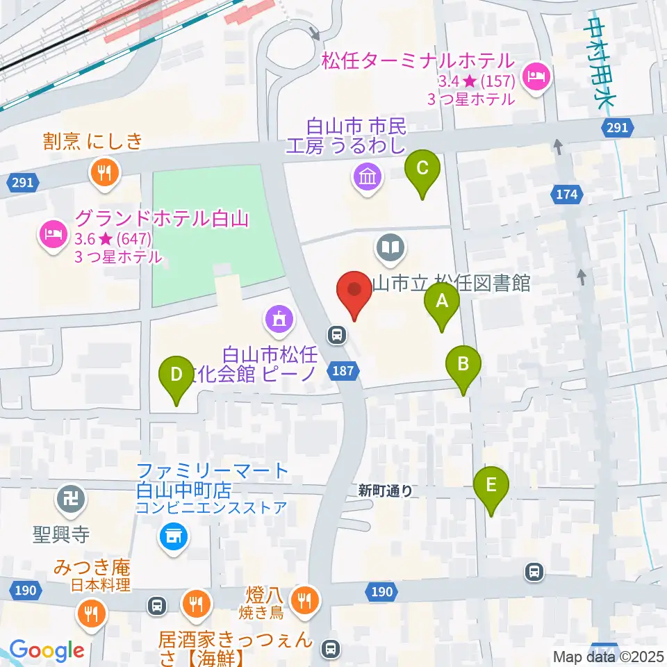 白山市松任学習センタープララ周辺の駐車場・コインパーキング一覧地図