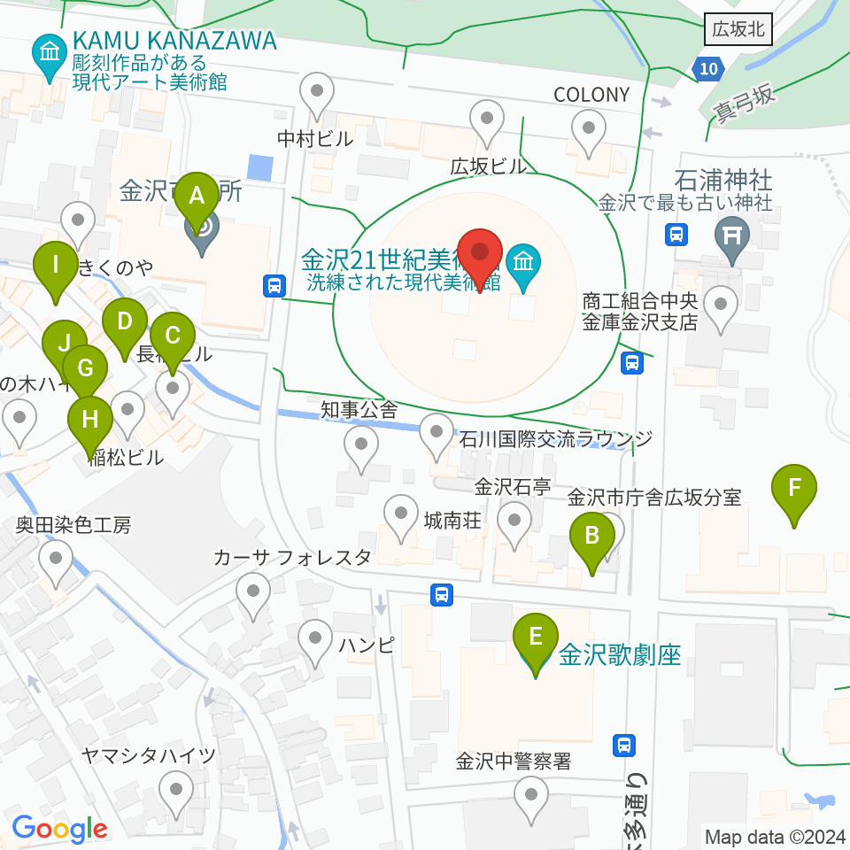 金沢21世紀美術館周辺の駐車場・コインパーキング一覧地図