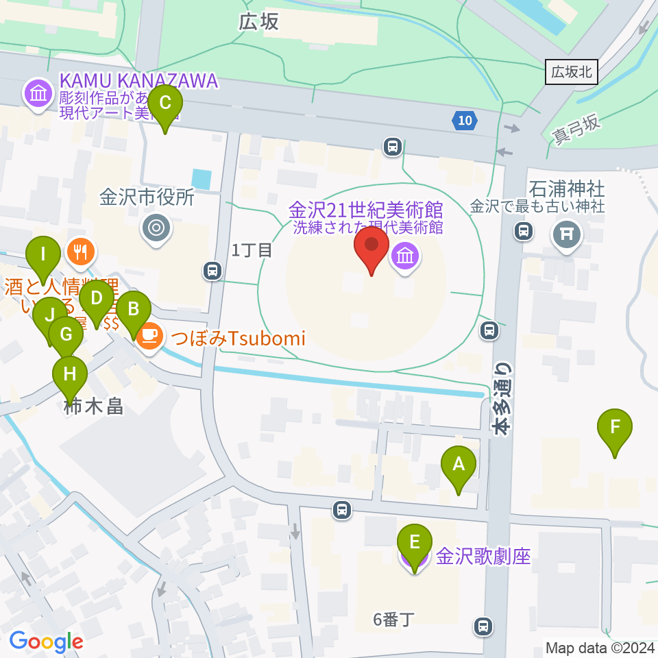 金沢21世紀美術館周辺の駐車場・コインパーキング一覧地図