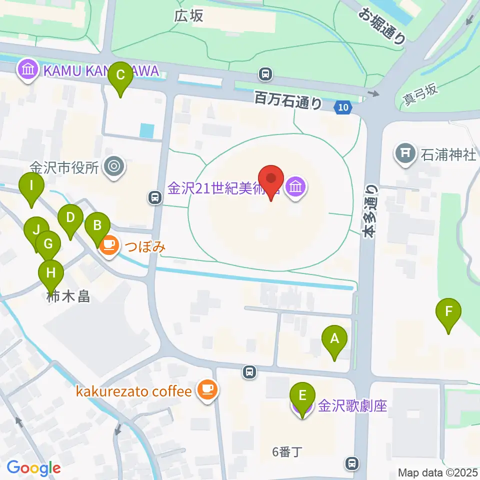 金沢21世紀美術館周辺の駐車場・コインパーキング一覧地図