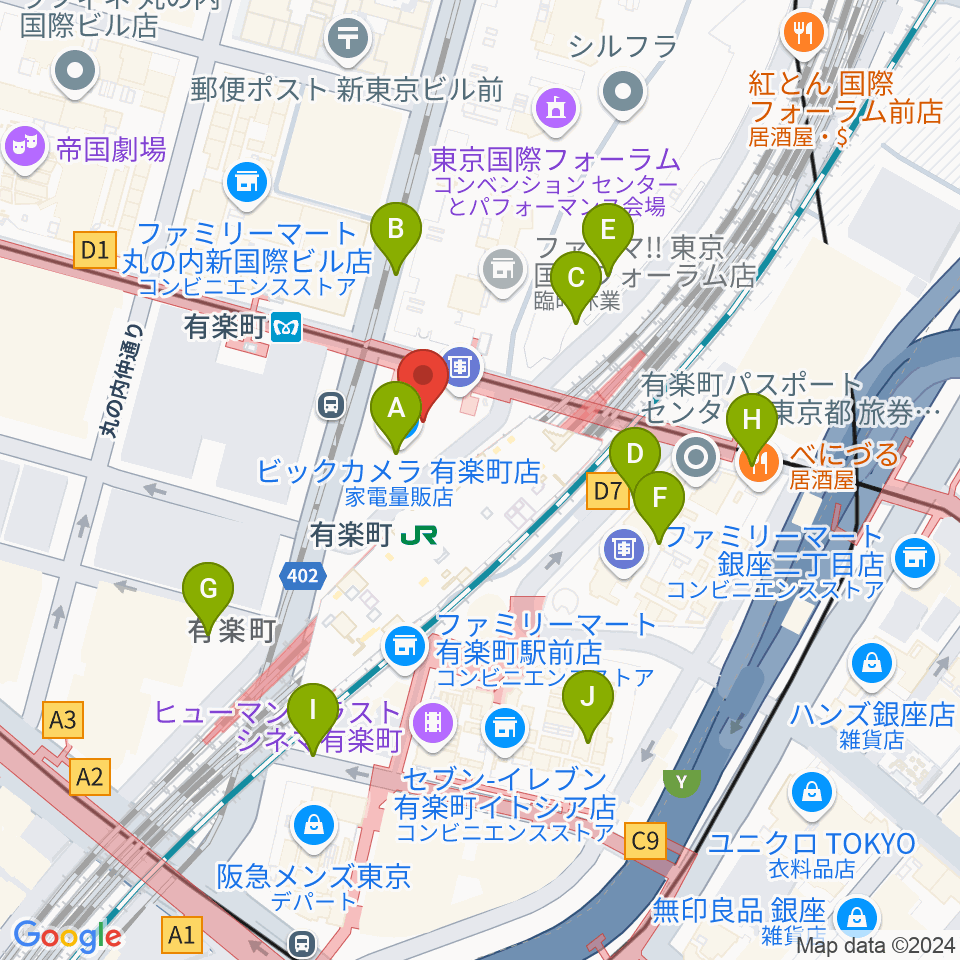 有楽町よみうりホール周辺の駐車場・コインパーキング一覧地図