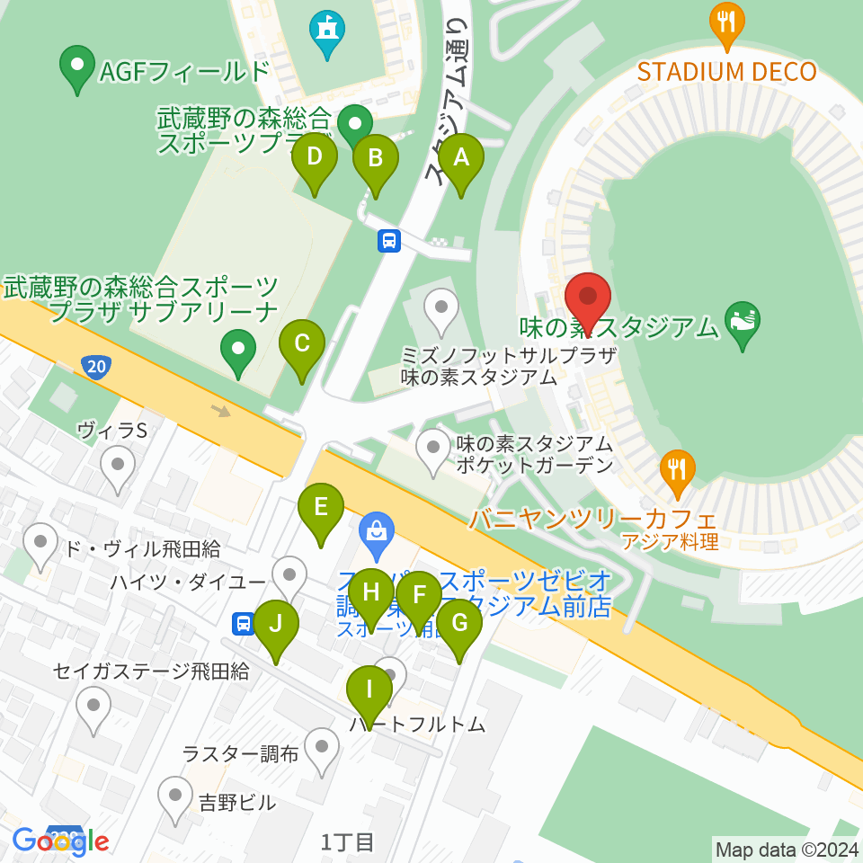 味の素スタジアム周辺の駐車場・コインパーキング一覧地図