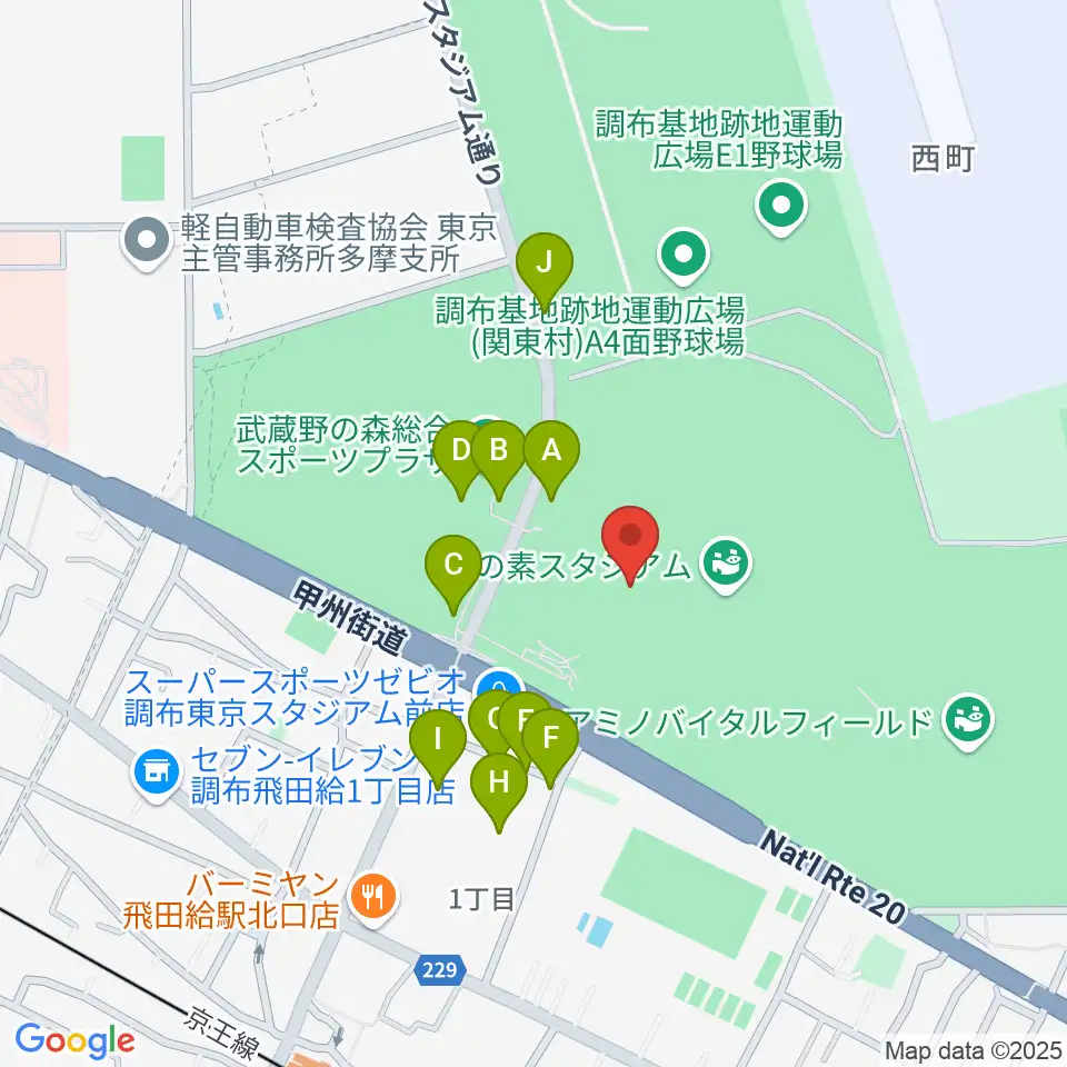 味の素スタジアム周辺の駐車場・コインパーキング一覧地図