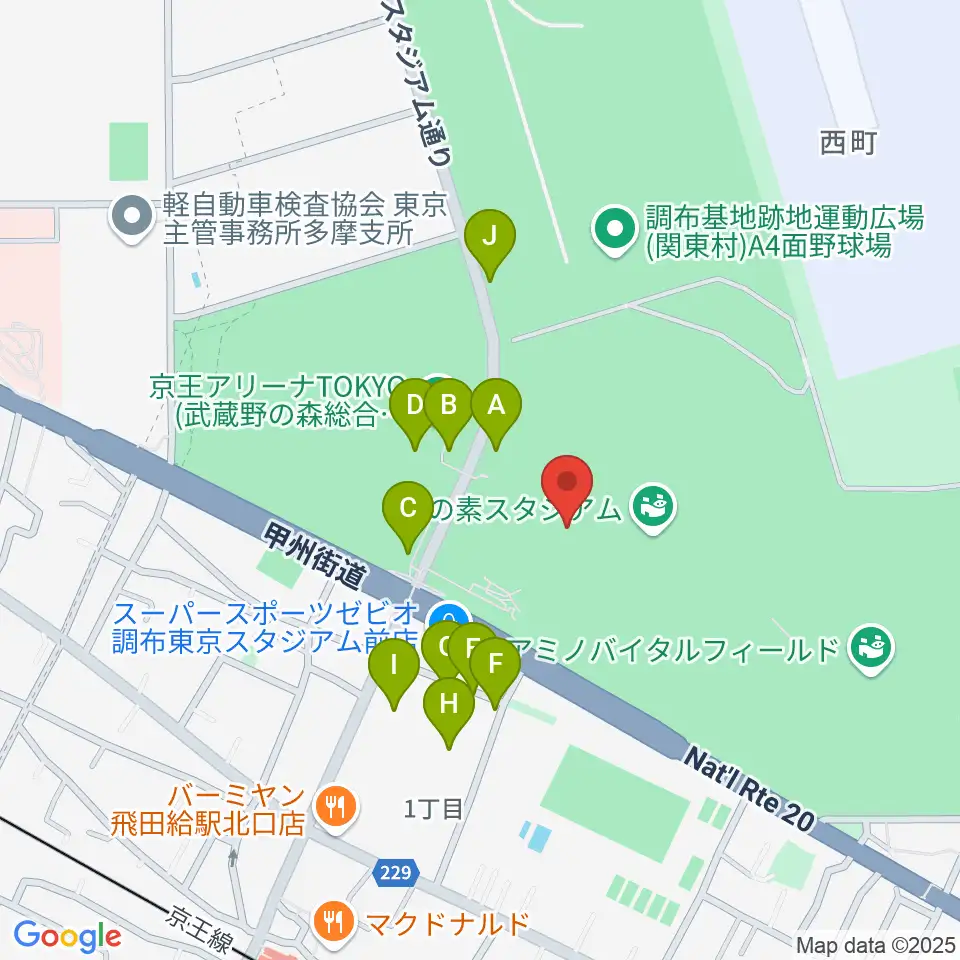 味の素スタジアム周辺の駐車場・コインパーキング一覧地図