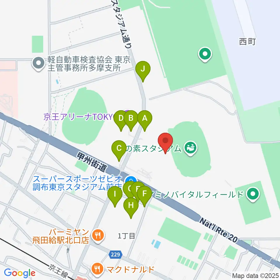 味の素スタジアム周辺の駐車場・コインパーキング一覧地図