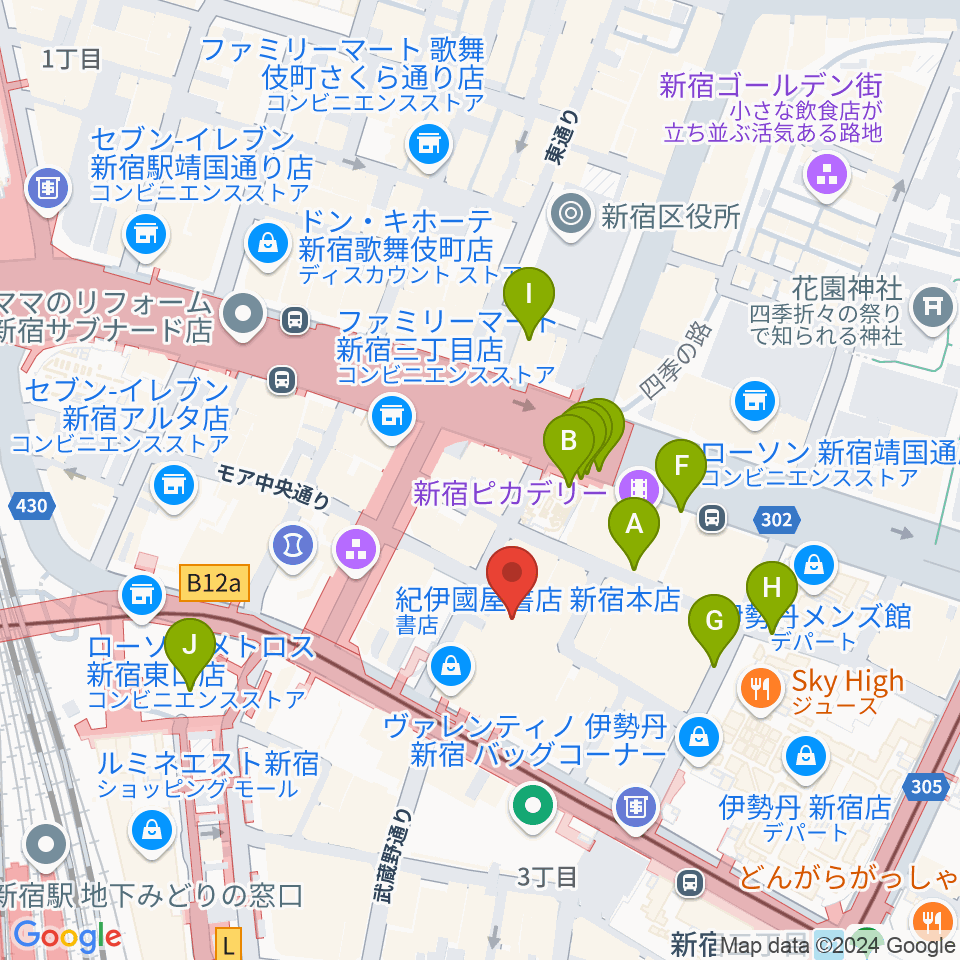 紀伊國屋ホール周辺の駐車場・コインパーキング一覧地図