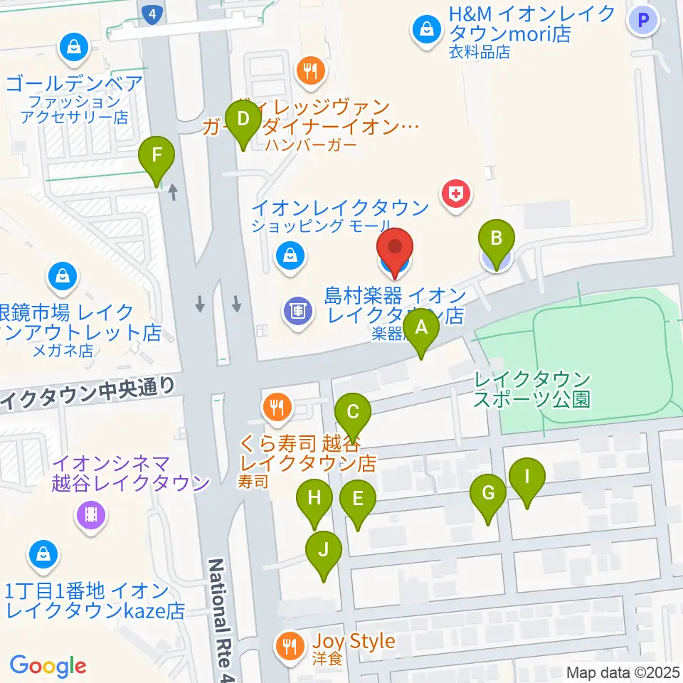 島村楽器 イオンレイクタウン店周辺の駐車場・コインパーキング一覧地図