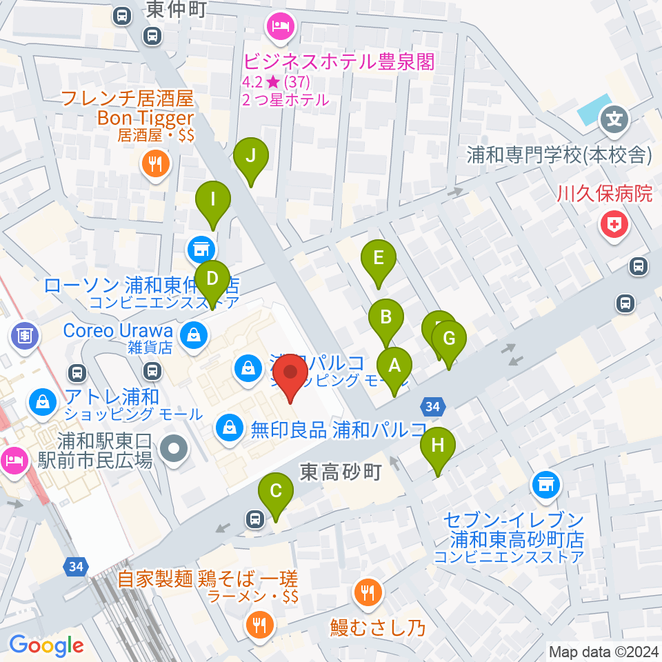 島村楽器 浦和パルコ店周辺の駐車場・コインパーキング一覧地図