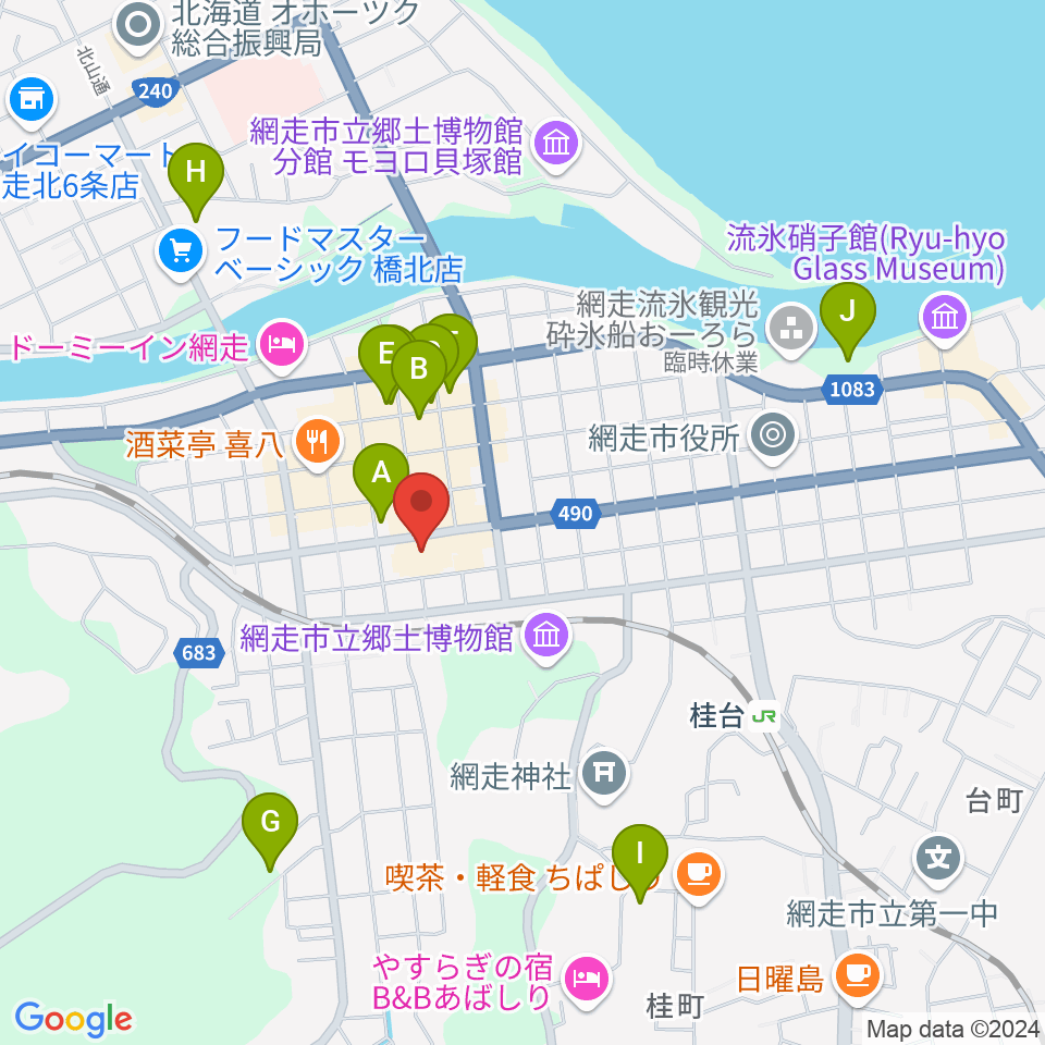 網走市民会館周辺の駐車場・コインパーキング一覧地図