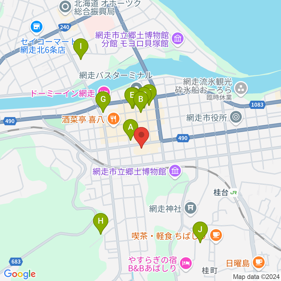 網走市民会館周辺の駐車場・コインパーキング一覧地図