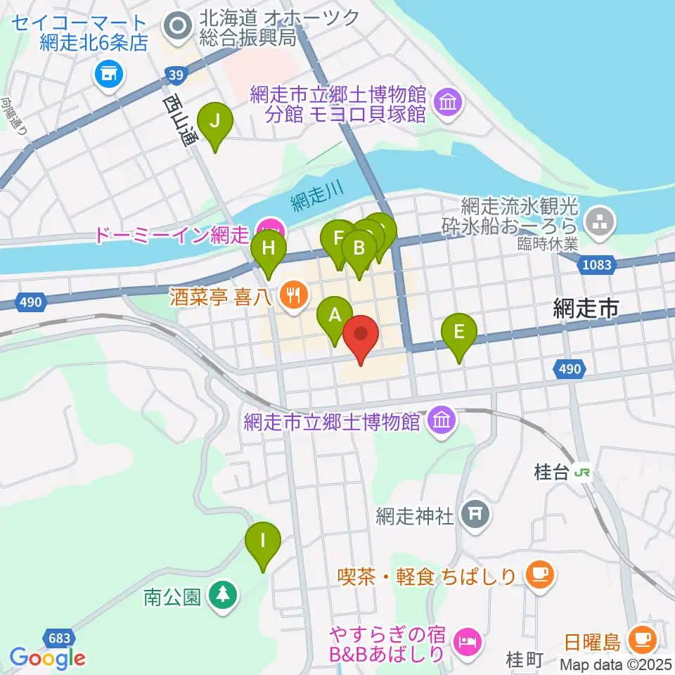 網走市民会館周辺の駐車場・コインパーキング一覧地図