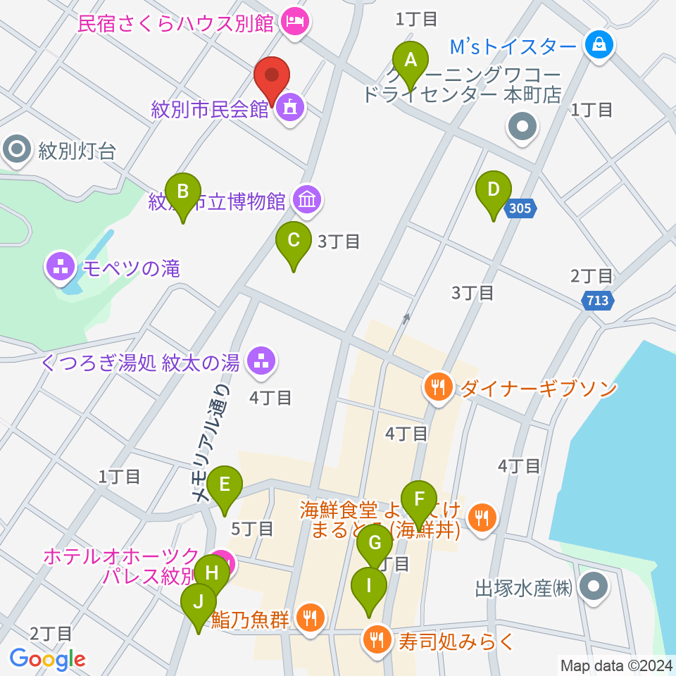 紋別市民会館周辺の駐車場・コインパーキング一覧地図