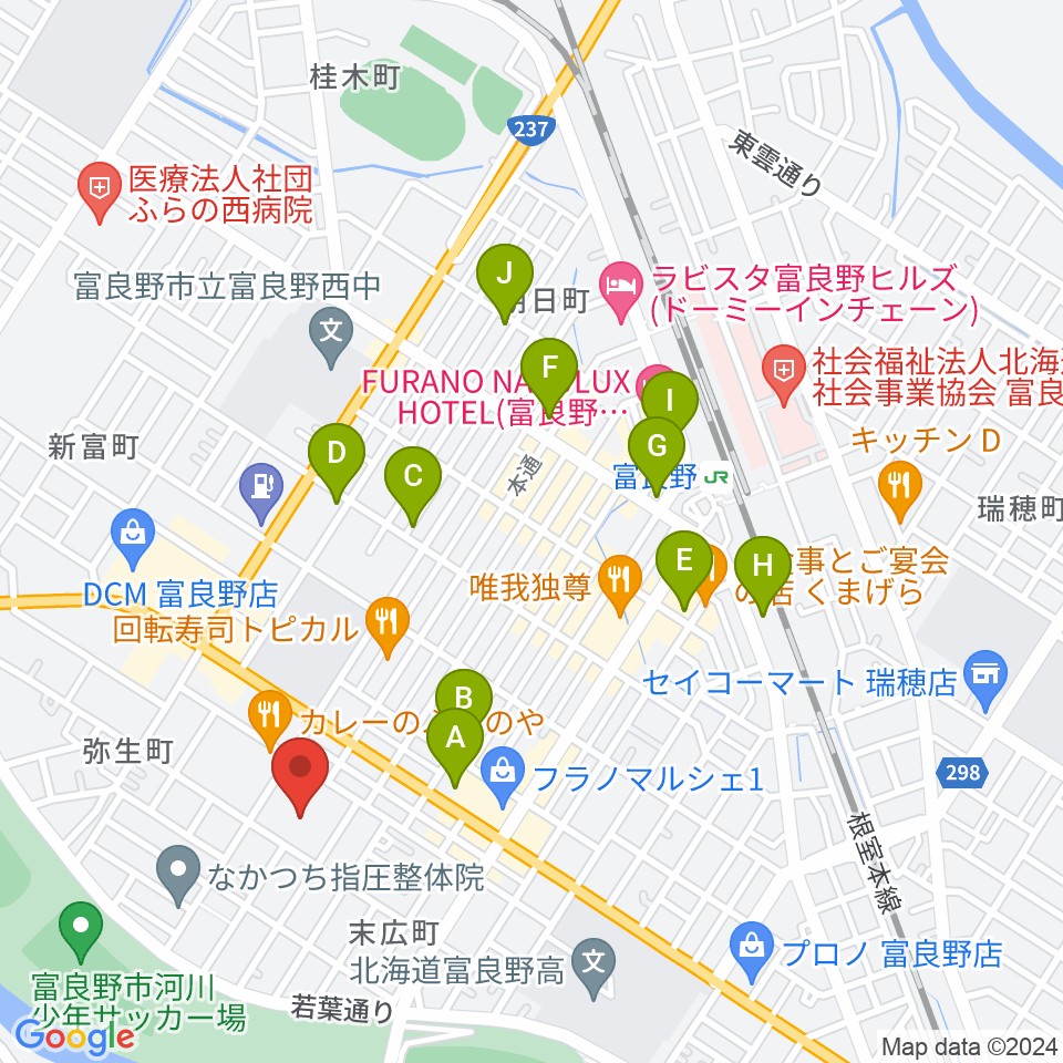 富良野文化会館サンエーホール周辺の駐車場・コインパーキング一覧地図