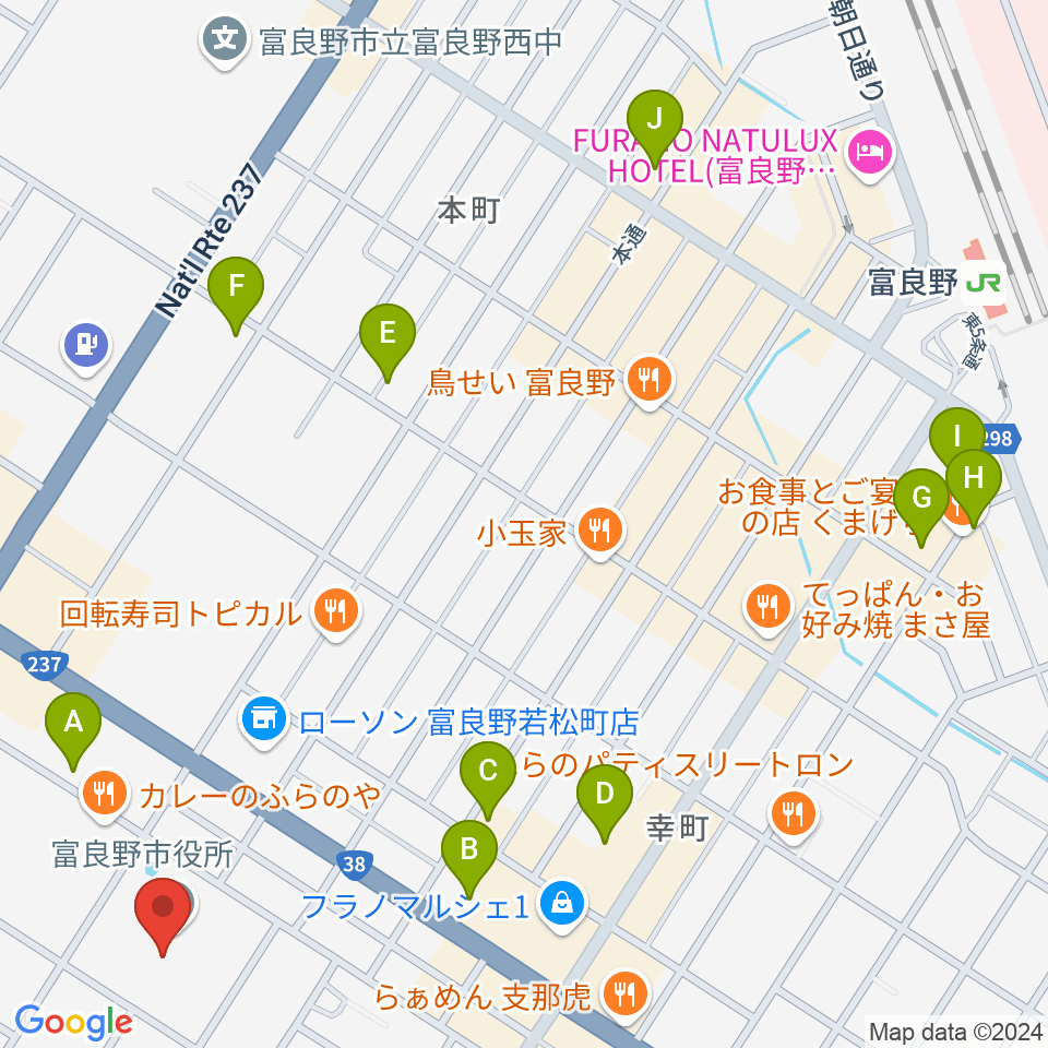 富良野文化会館サンエーホール周辺の駐車場・コインパーキング一覧地図