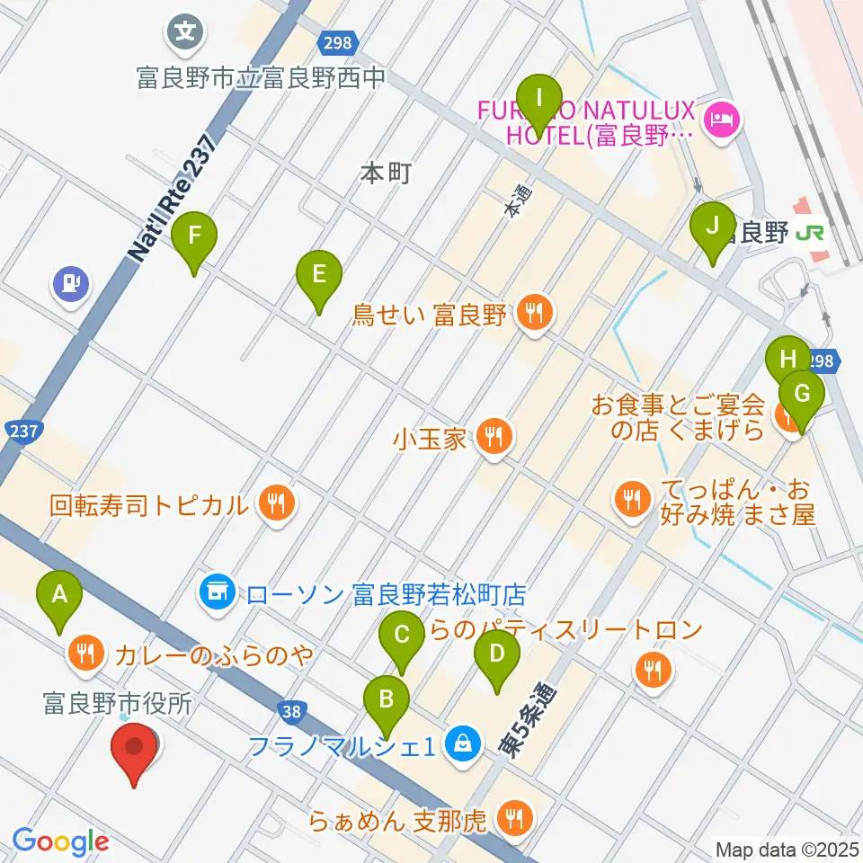 富良野文化会館サンエーホール周辺の駐車場・コインパーキング一覧地図