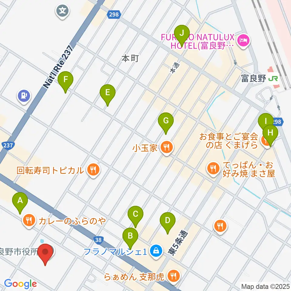 富良野文化会館サンエーホール周辺の駐車場・コインパーキング一覧地図